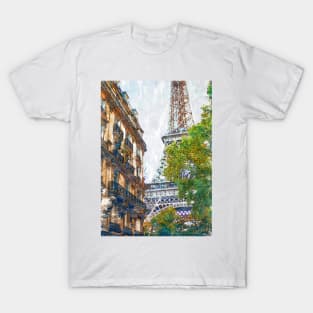 Vintage Parisian Building & Eiffel Tower. For Eifferl Tower & Paris Lovers. T-Shirt